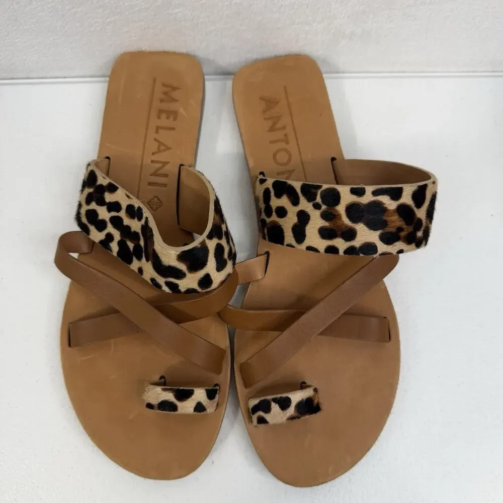 Antonio Melani Sz 8 Larandie Sandals Leather Animal Print Summer Resort Vacation